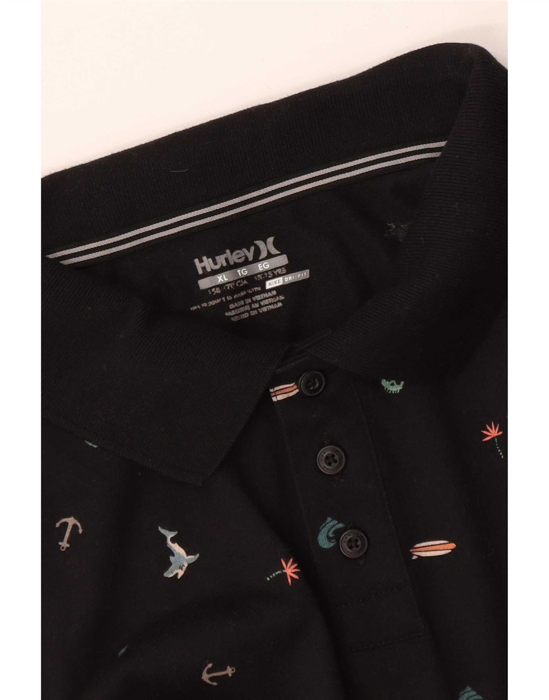 Hurley Boys Dri Fit Abstract Pattern Polo Shirt 13-14 Years XL Black