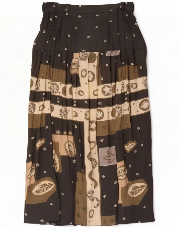 Vintage Womens Abstract Pattern Maxi Pleated Skirt UK 16 Large W30 Black