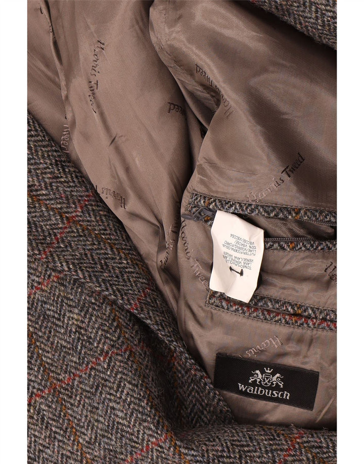 Walbusch Mens 2 Button Blazer Jacket UK 44 2XL Grey Check Wool