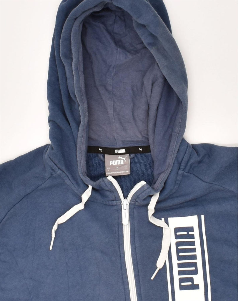 PUMA Mens Graphic Zip Hoodie Sweater Small Blue Cotton | Vintage Puma | Thrift | Second-Hand Puma | Used Clothing | Messina Hembry 