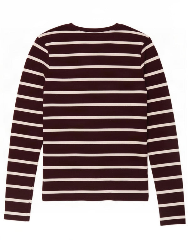 Ralph Lauren Womens Top Long Sleeve UK 12 Medium Burgundy Striped Cotton