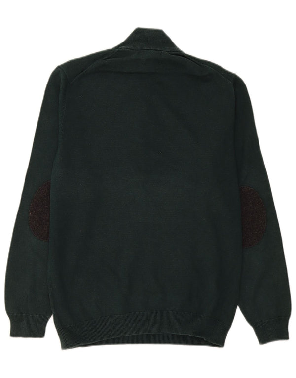 Massimo Dutti Mens Zip Neck Jumper Sweater Medium Green Cotton
