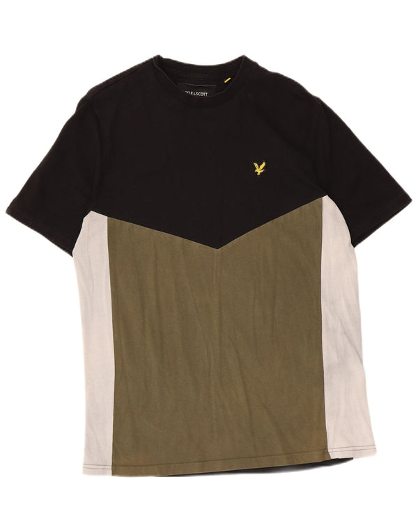 Lyle & Scott Mens Relaxed Fit T-Shirt Top Small Black Colourblock Cotton