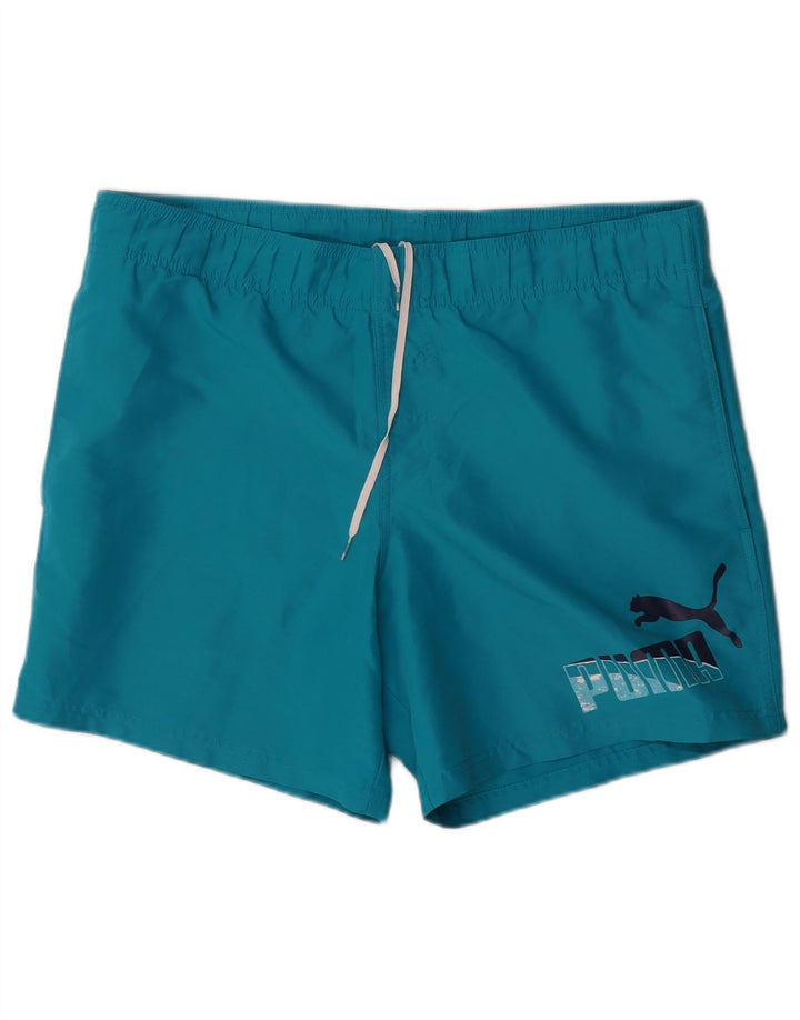 Puma Mens Graphic Swimming Shorts Medium Blue Polyester