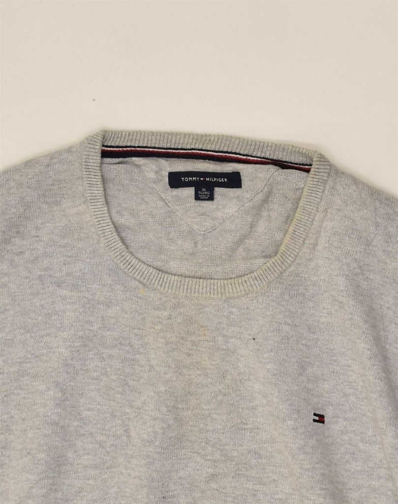 TOMMY HILFIGER Mens Crew Neck Jumper Sweater XL Grey Cotton | Vintage Tommy Hilfiger | Thrift | Second-Hand Tommy Hilfiger | Used Clothing | Messina Hembry 