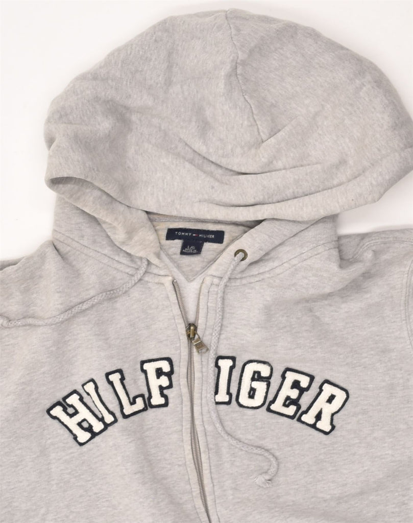 TOMMY HILFIGER Womens Graphic Zip Hoodie Sweater UK 16 Large Grey Cotton | Vintage Tommy Hilfiger | Thrift | Second-Hand Tommy Hilfiger | Used Clothing | Messina Hembry 