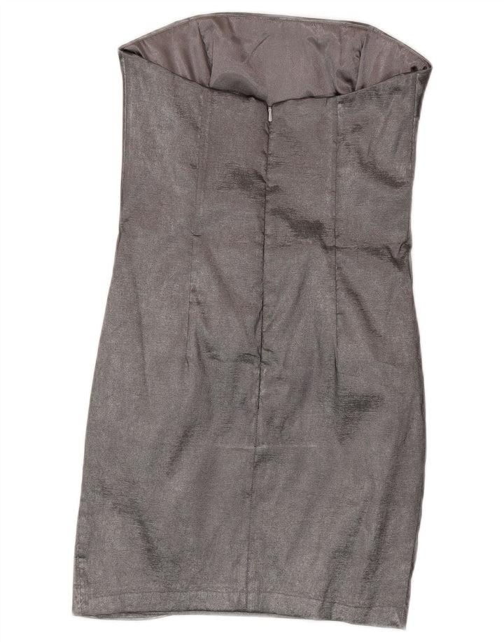 Jessica McClintock Womens Strapless Dress US 8 Medium Silver Polyester