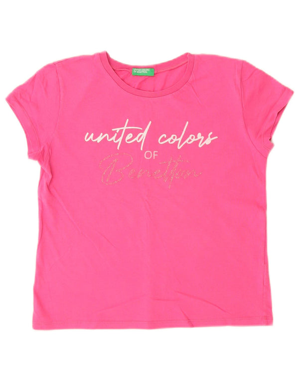 Benetton Girls Graphic T-Shirt Top 10-11 Years XL Pink Cotton