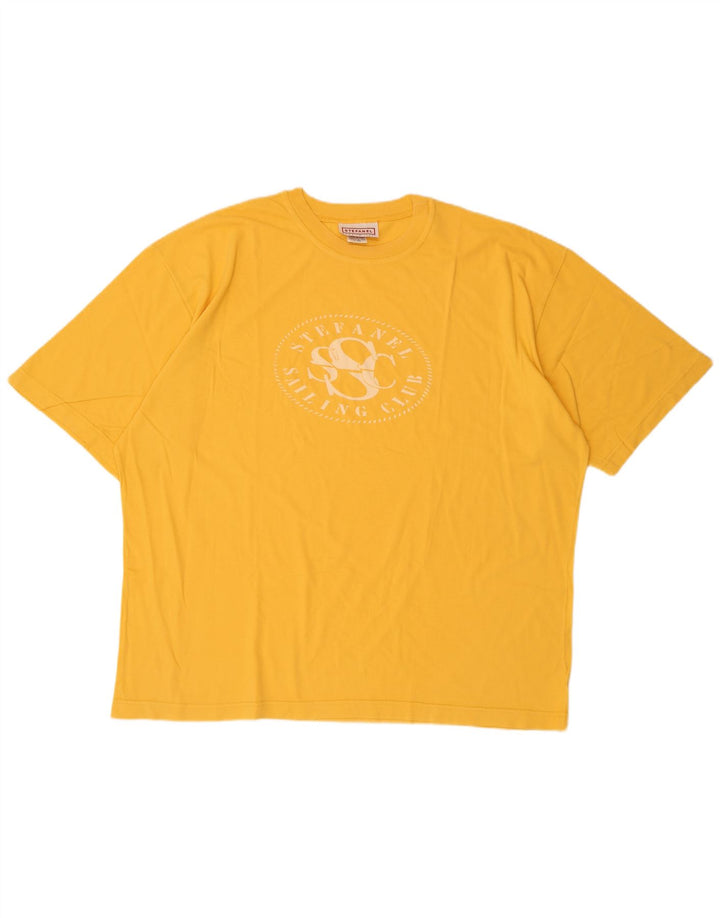 Stefanel Mens Graphic T-Shirt Top XL Yellow Cotton