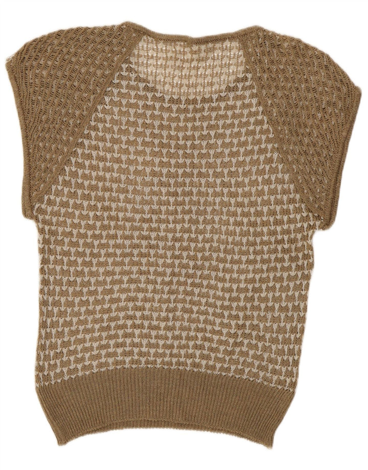 VINTAGE Womens See Through Vest Tank Top UK 12 Medium Beige Geometric