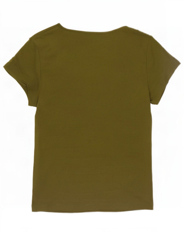 Marks & Spencer Womens T-Shirt Top UK 10 Small Khaki Cotton