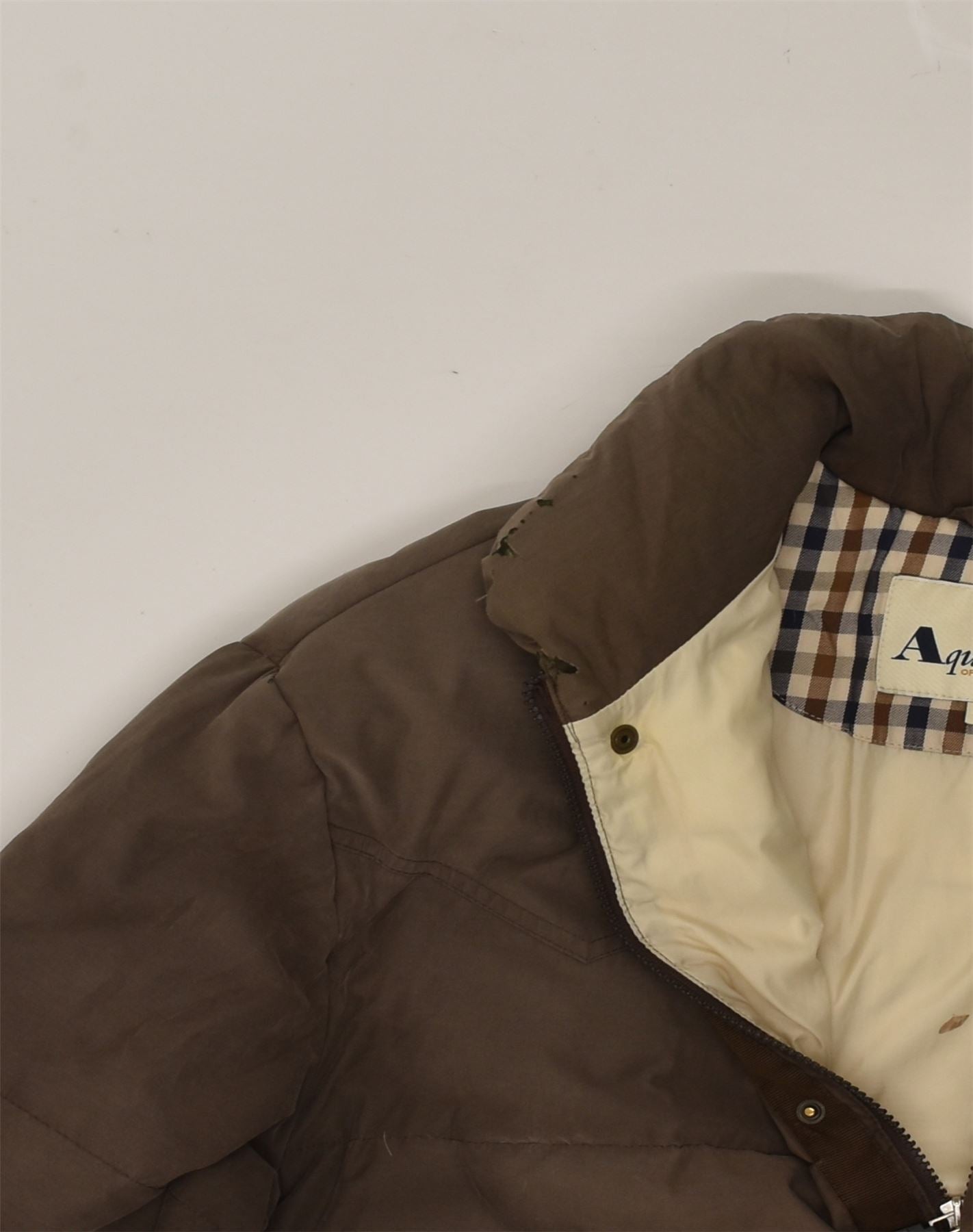 AQUASCUTUM Mens Hooded Padded Jacket UK 38 Medium Brown Vintage