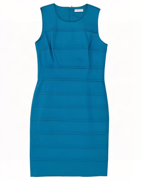 Calvin Klein Womens Sleeveless Sheath Dress UK 8 Small Blue Cotton