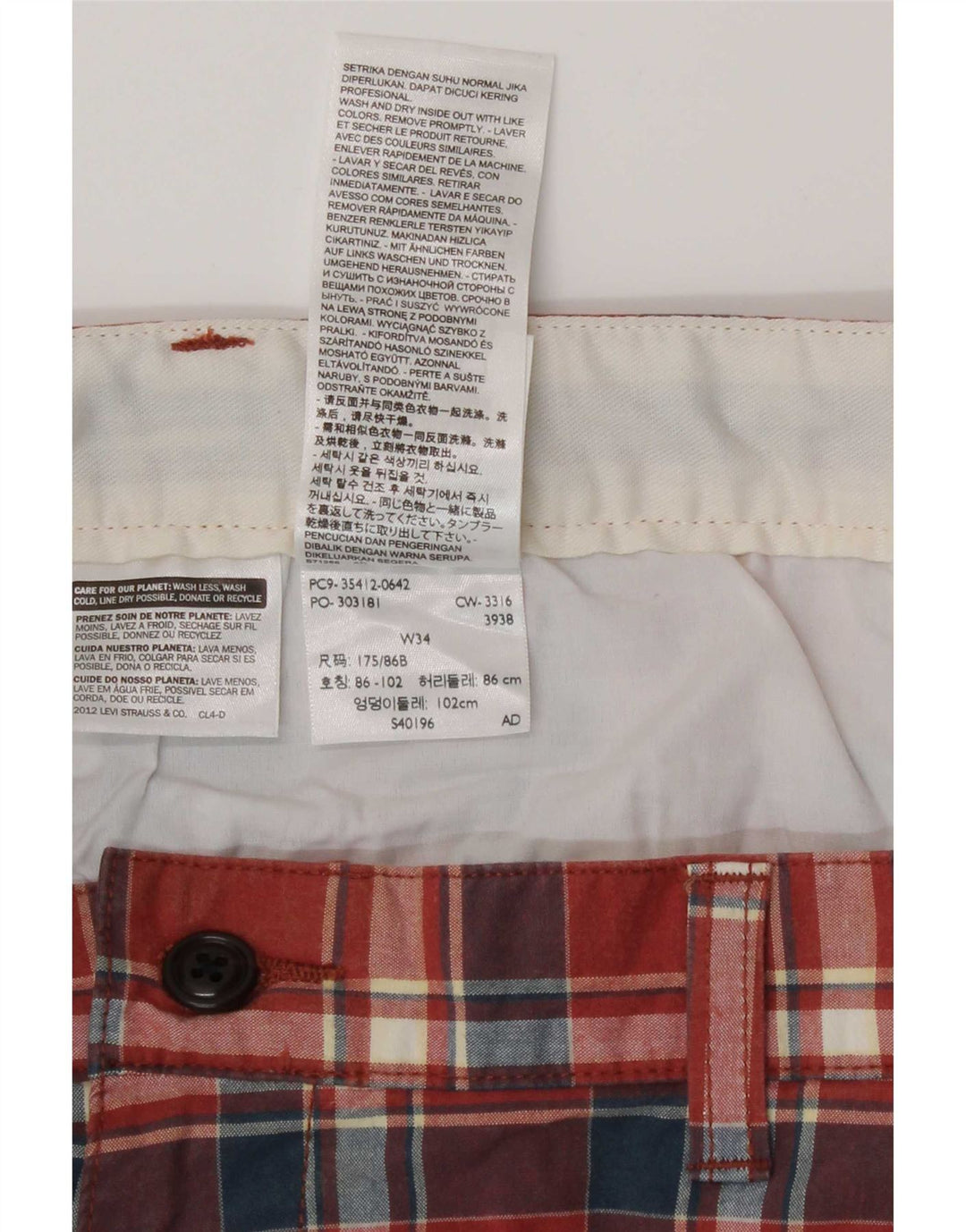 Dockers Mens Chino Shorts W34 Large Red Check Cotton