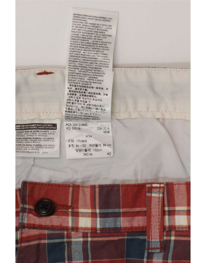 Dockers Mens Chino Shorts W34 Large Red Check Cotton