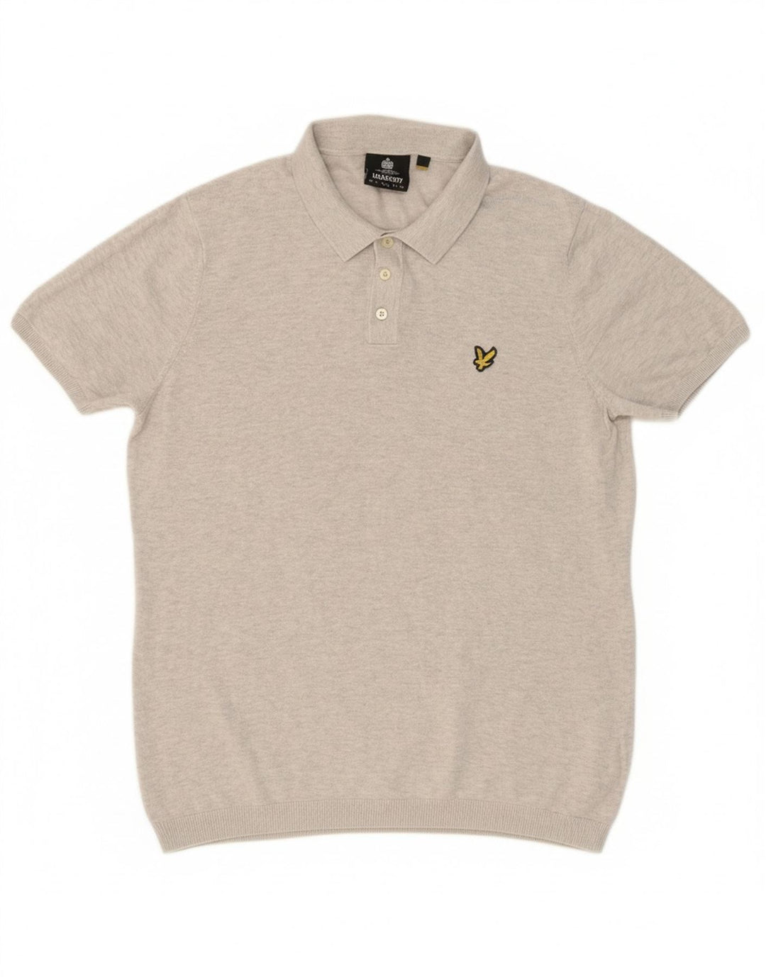 LYLE & SCOTT Mens Short Sleeve Polo Neck Jumper Sweater Large Grey Cotton