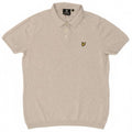 LYLE & SCOTT Mens Short Sleeve Polo Neck Jumper Sweater Large Grey Cotton