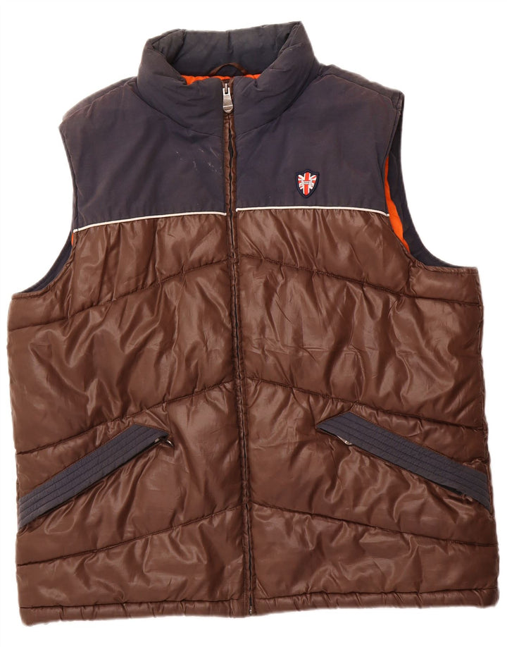 PUFFA Mens Padded Gilet UK 44 2XL Brown Colourblock Polyester