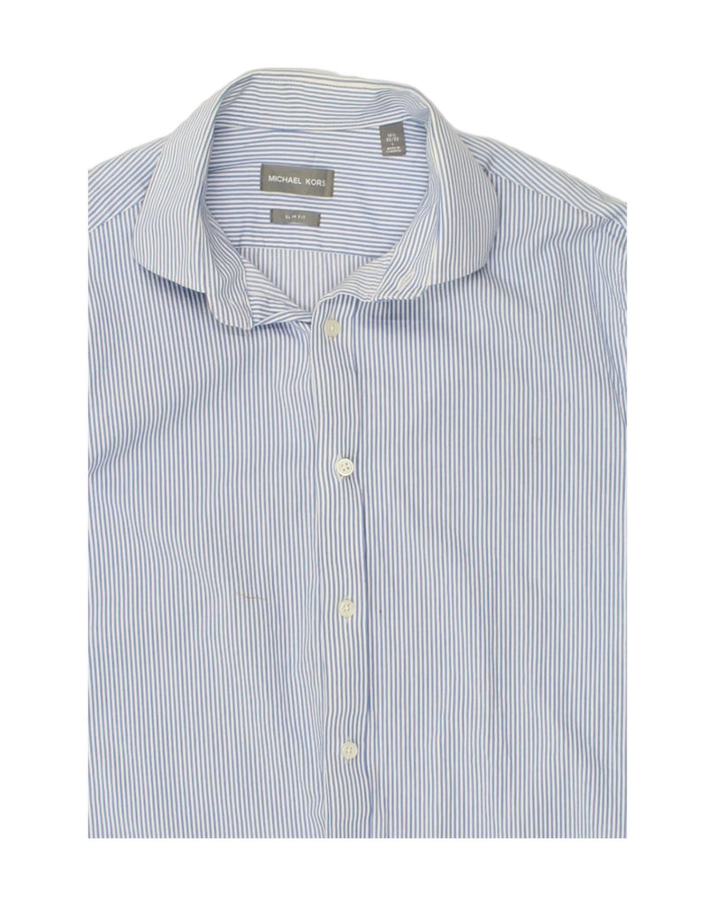 MICHAEL KORS Mens Slim Fit Shirt Size 16 1/2 Large Blue Pinstripe Cotton | Vintage Michael Kors | Thrift | Second-Hand Michael Kors | Used Clothing | Messina Hembry 