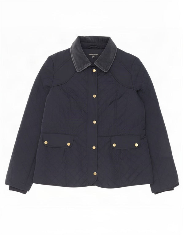 Laura Ashley Womens Quilted Jacket UK 14 Large Navy Blue Polyester