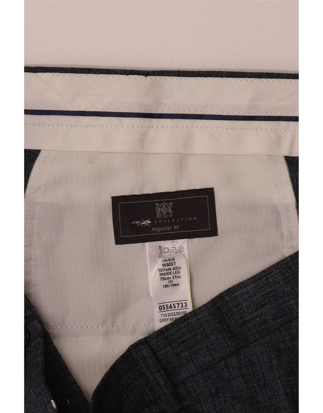 Marks & Spencer Mens Straight Suit Trousers W42 L31 Grey Linen