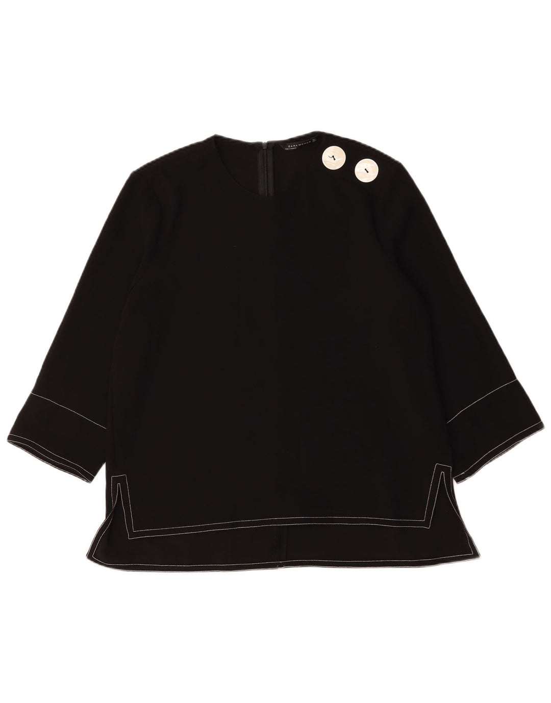 Zara Womens 3/4 Sleeve Blouse Top UK 16 Large Black Polyester