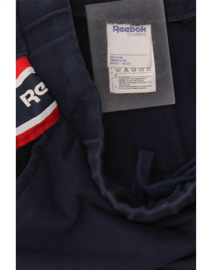 REEBOK Mens Graphic Tracksuit Trousers Joggers Small  Navy Blue Cotton