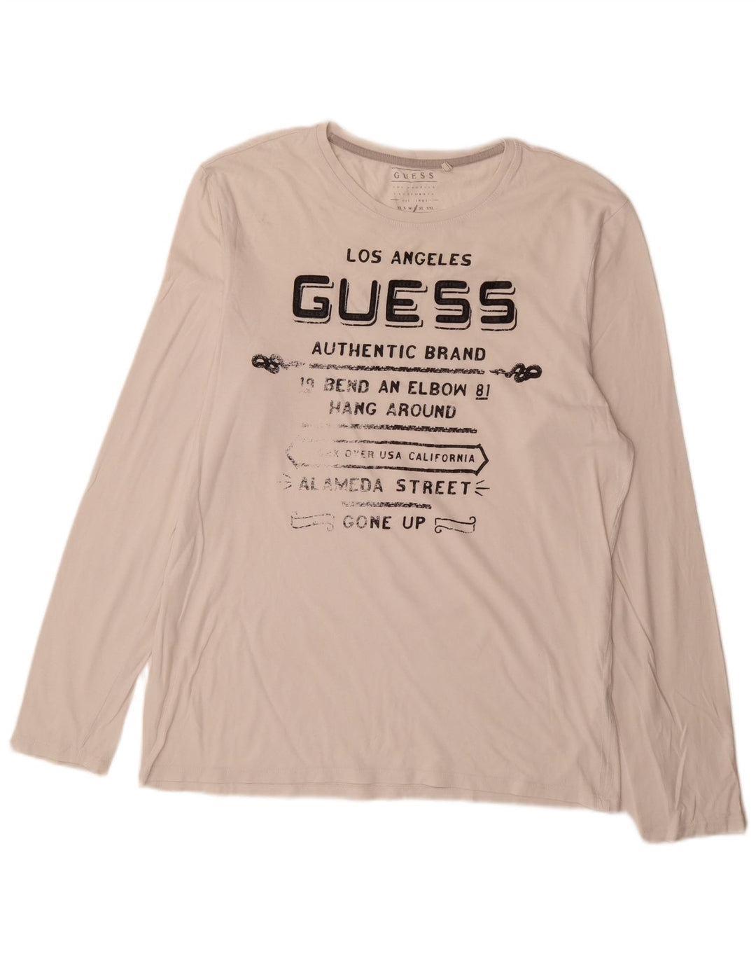 Guess Mens Slim Fit Graphic Top Long Sleeve Large White