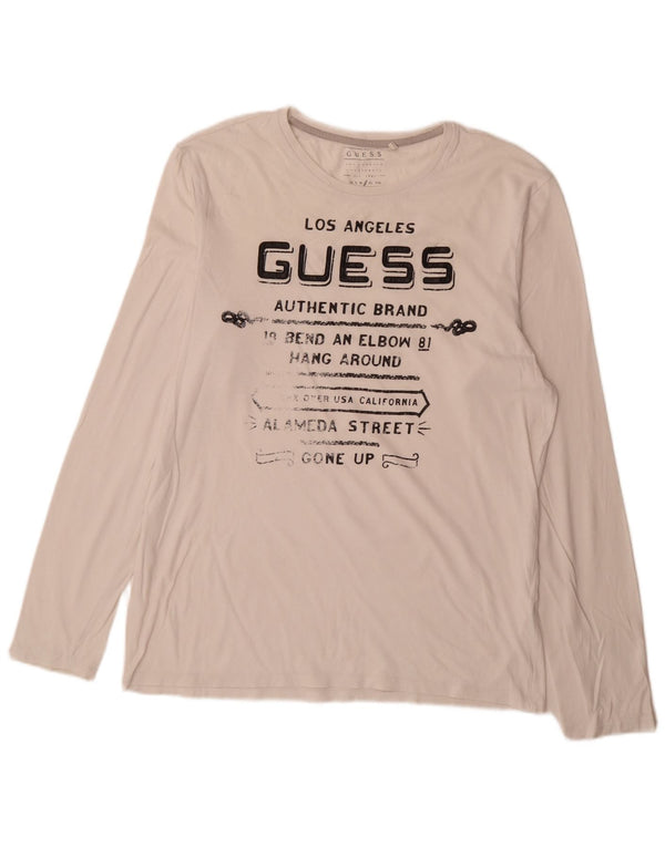 Guess Mens Slim Fit Graphic Top Long Sleeve Large White