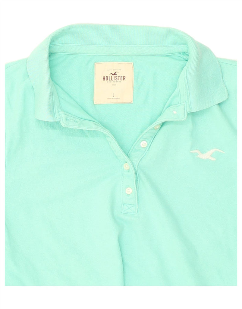 HOLLISTER Womens Polo Shirt UK 14 Large Turquoise Cotton | Vintage Hollister | Thrift | Second-Hand Hollister | Used Clothing | Messina Hembry 