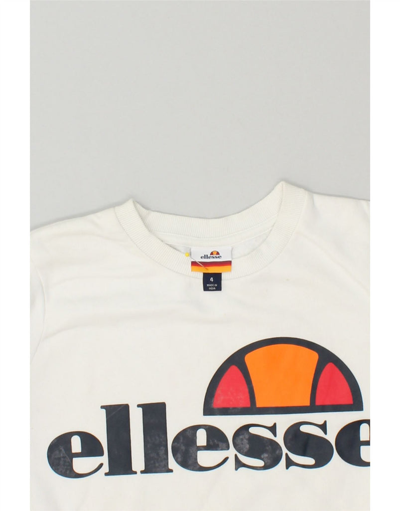 ELLESSE Womens Graphic Sweatshirt Jumper UK 4 XS White Cotton | Vintage Ellesse | Thrift | Second-Hand Ellesse | Used Clothing | Messina Hembry 