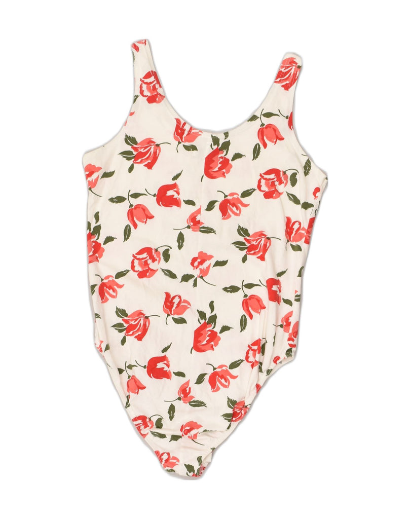 VINTAGE Womens Sleeveless Bodysuit UK 8 Small Red Floral Cotton | Vintage Vintage | Thrift | Second-Hand Vintage | Used Clothing | Messina Hembry 