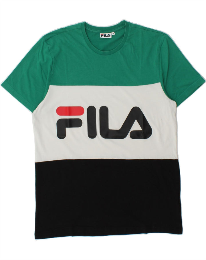 FILA Mens Graphic T-Shirt Top Medium Green Colourblock Cotton Vintage Fila and Second-Hand Fila from Messina Hembry 