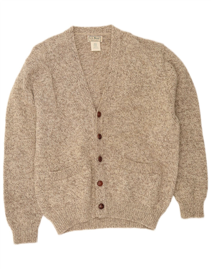 L.L.Bean Mens Cardigan Sweater Large Beige Flecked Wool