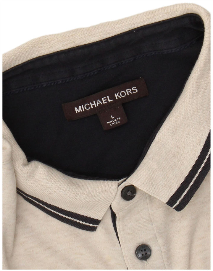 MICHAEL KORS Mens Polo Shirt Large Beige Flecked