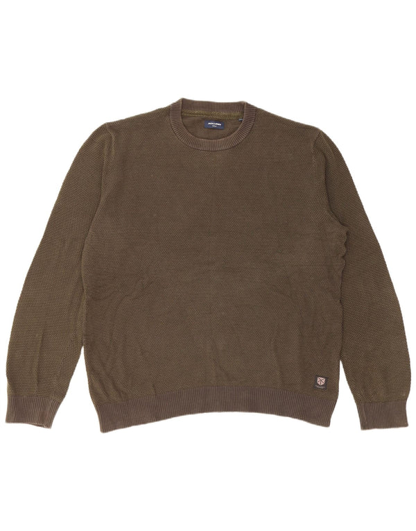 JACK & JONES Mens Crew Neck Jumper Sweater 2XL Khaki Cotton