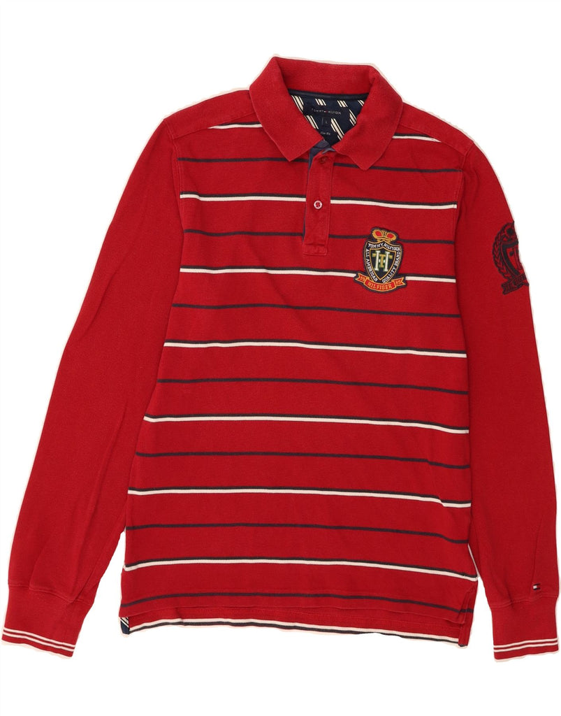 TOMMY HILFIGER Mens Slim Fit Long Sleeve Polo Shirt Large Red Striped Vintage Tommy Hilfiger and Second-Hand Tommy Hilfiger from Messina Hembry 