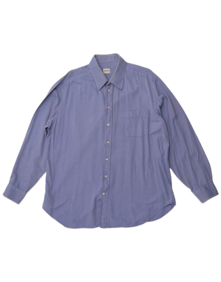 ARMANI COLLEZIONI Mens Shirt Size 44 17 1/2 XL Blue Pinstripe Cotton