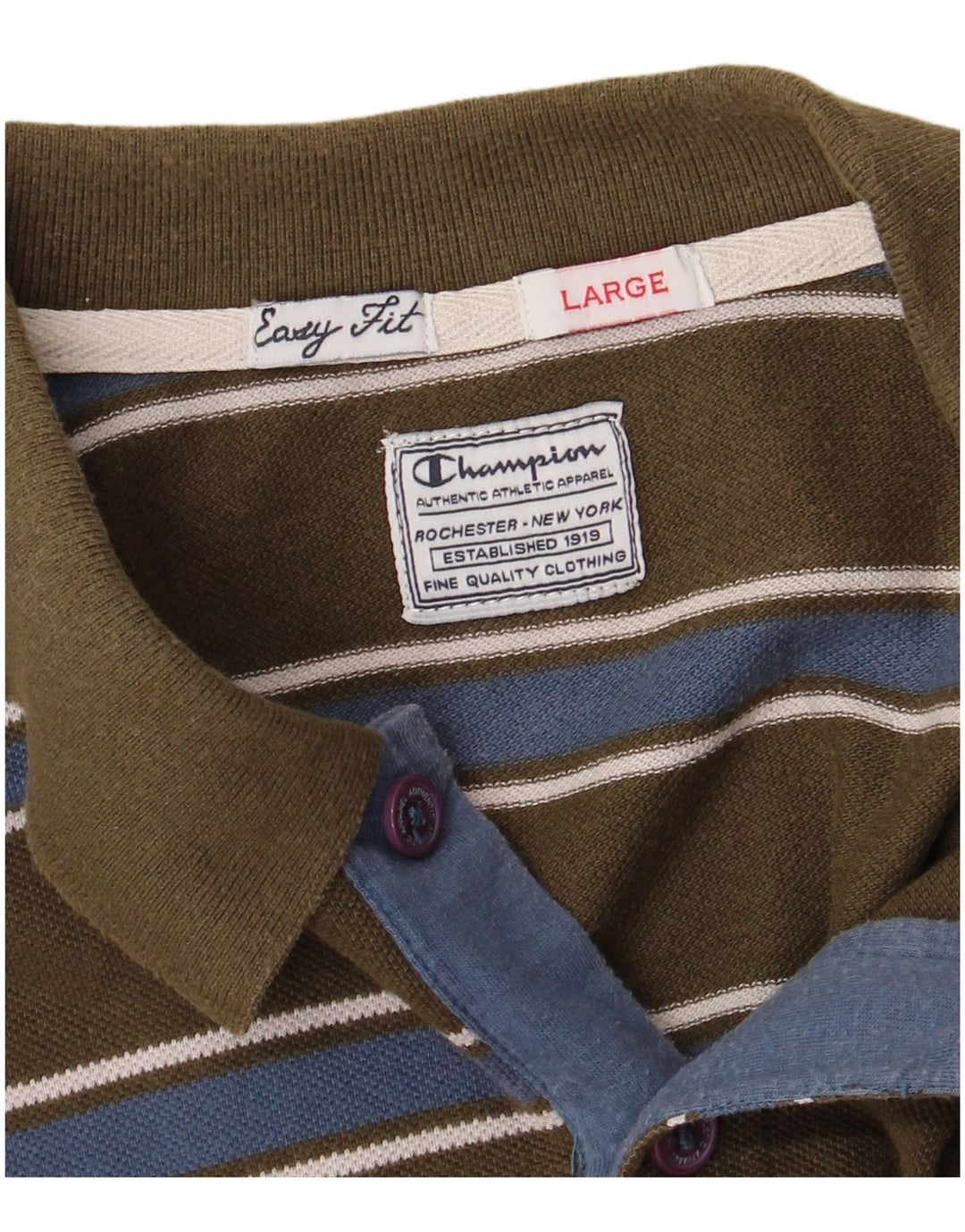 CHAMPION Mens Easy Fit Polo Shirt Large Khaki Striped