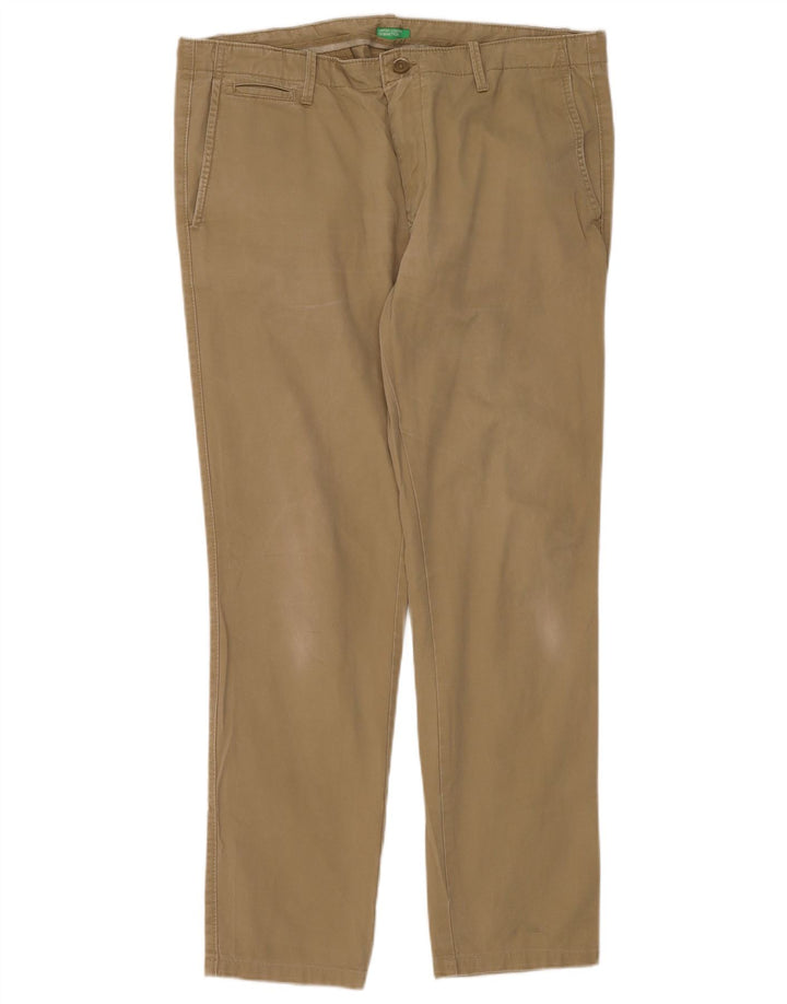 Benetton Mens Slim Chino Trousers W38 L30 Khaki