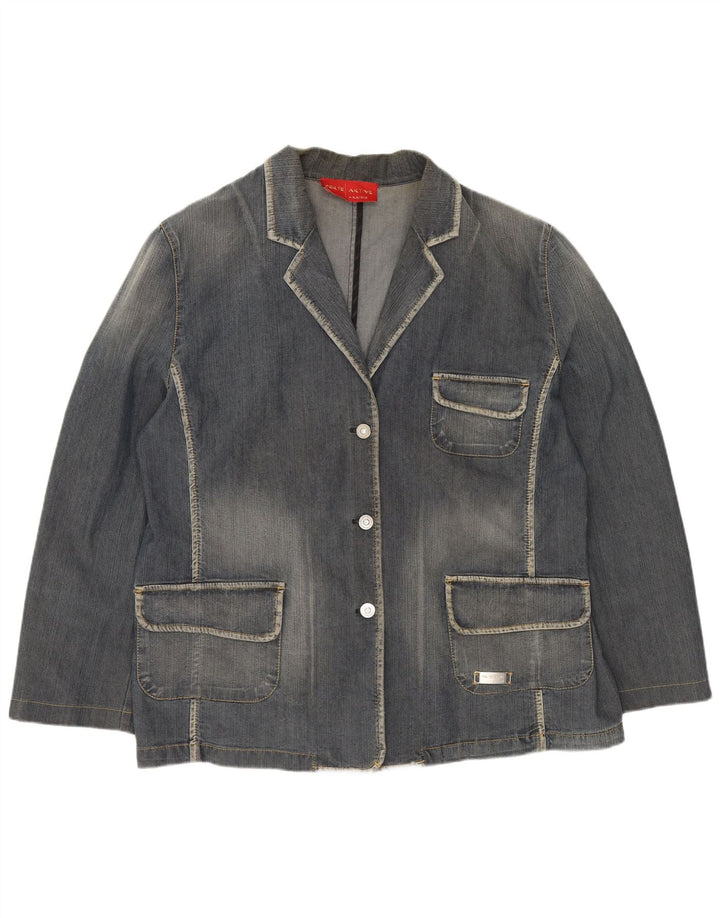 PERTE BY KRIZIA Womens 3 Button Denim Blazer Jacket UK 14 Large Blue