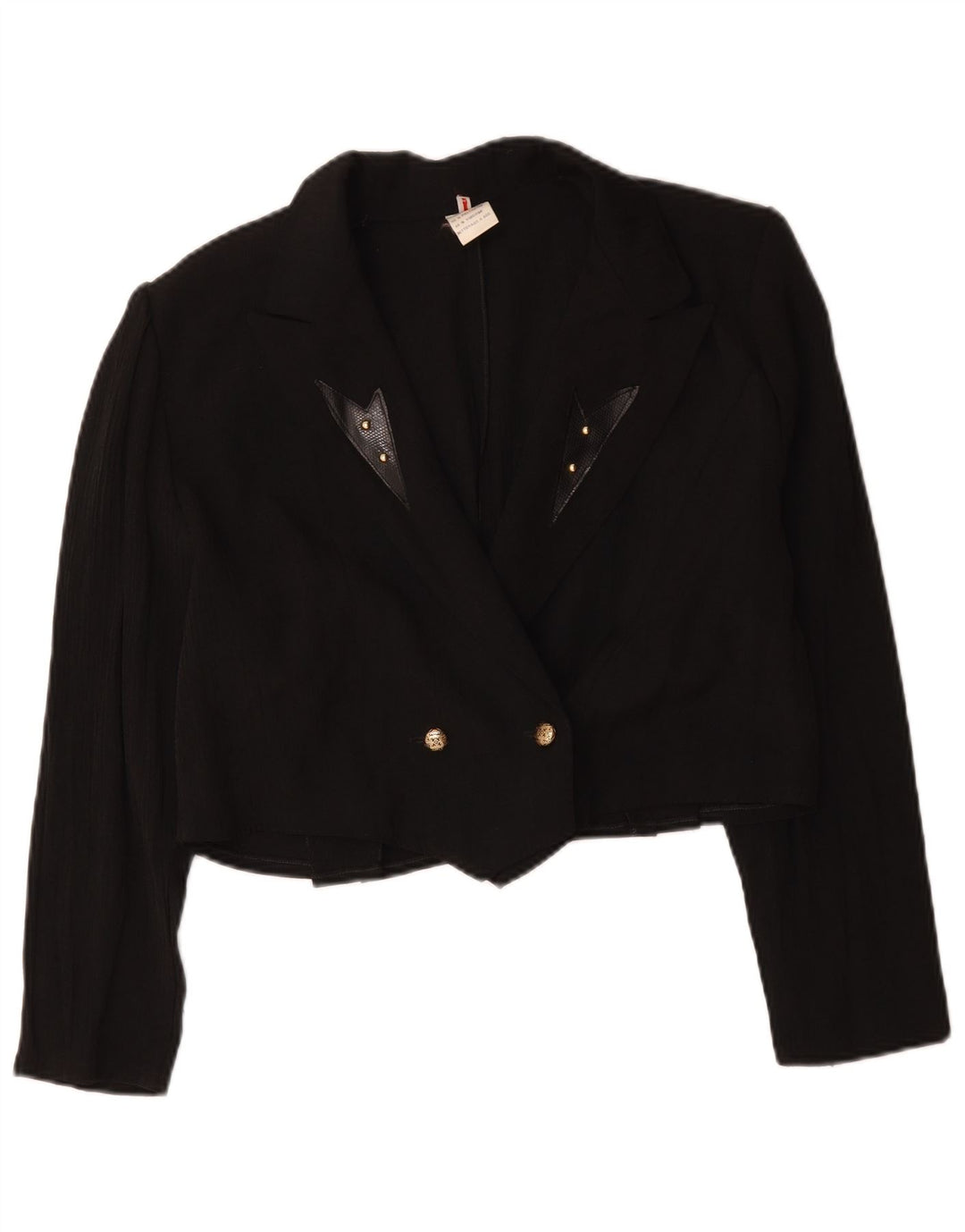 Vintage Womens Crop Double Breasted Blazer Jacket UK 16 Large Black
