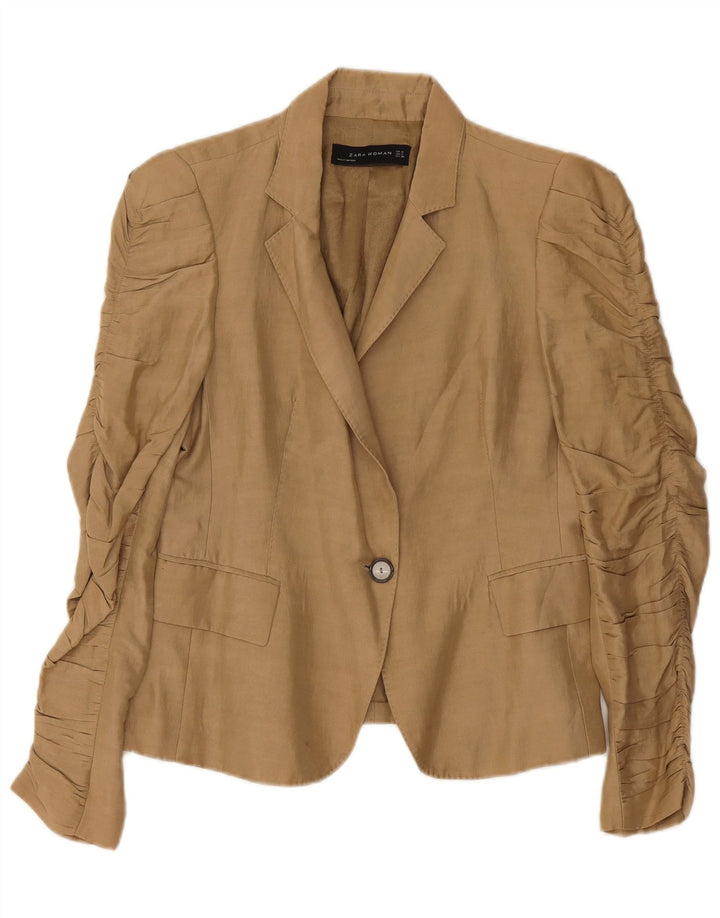 Zara Womens 1 Button Blazer Jacket UK 12 Medium Beige