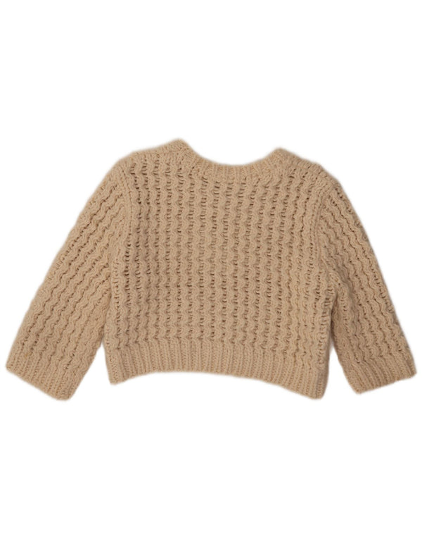 Zara Womens Oversized 3/4 Sleeve Boat Neck Jumper Sweater UK 10 Small Beige