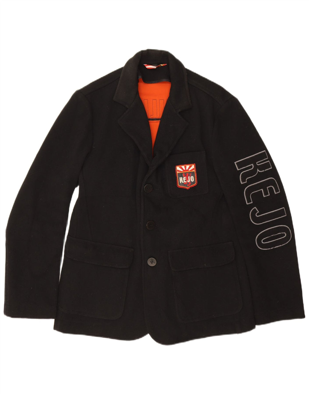 Kejo Mens Graphic 3 Button Blazer Jacket UK 38 Medium Black Wool