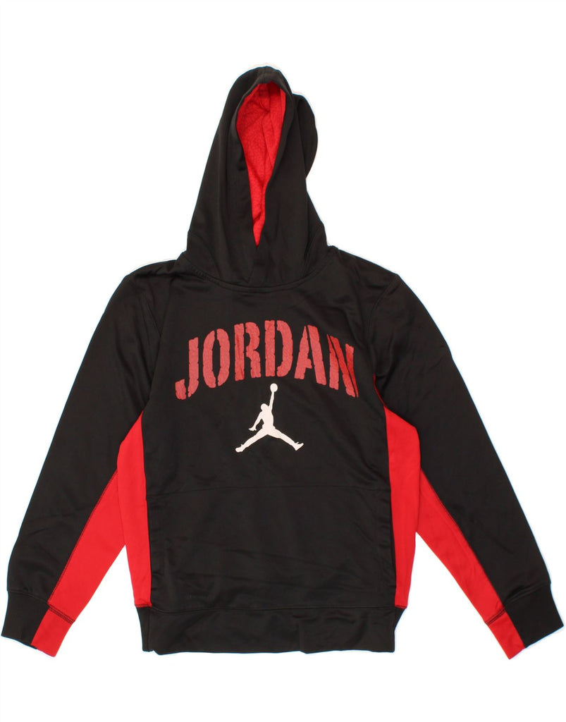 JORDAN Boys Therma-Fit Hoodie Jumper 12-13 Years Large Black Colourblock Vintage Jordan and Second-Hand Jordan from Messina Hembry 