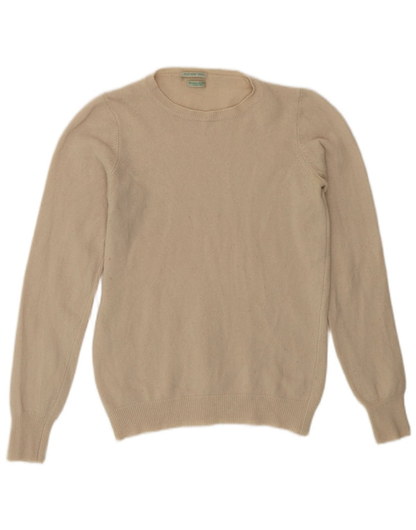 BENETTON Womens Crew Neck Jumper Sweater UK 4 XS Beige Merino Wool