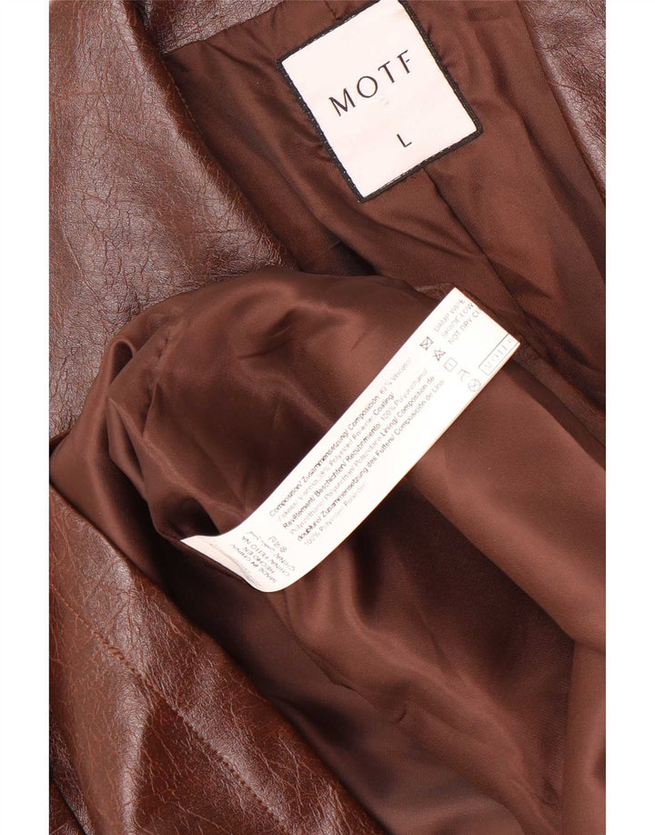 Motf Womens Double Breasted Faux Leather Blazer Jacket UK 16 Large Brown