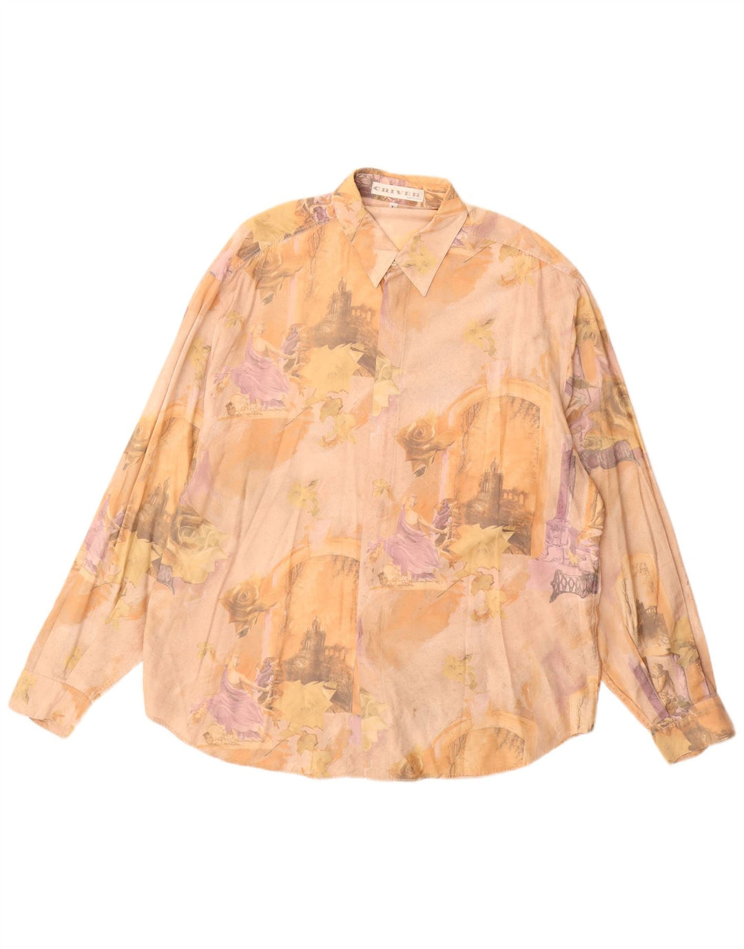 Criver Mens Graphic Shirt Large Beige Viscose