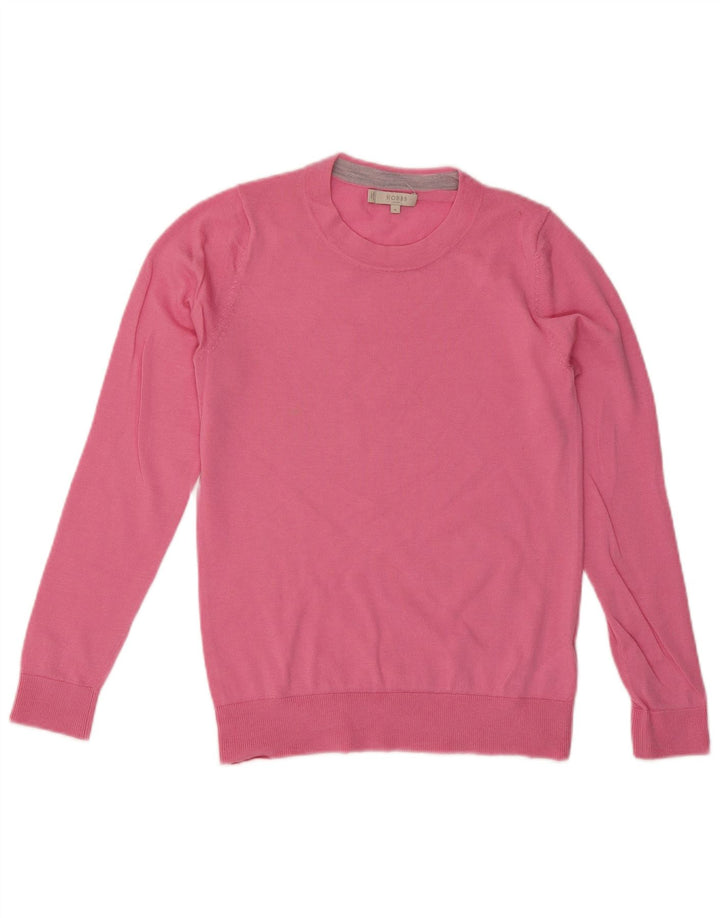 HOBBS Womens Crew Neck Jumper Sweater UK 12 Medium Pink Wool